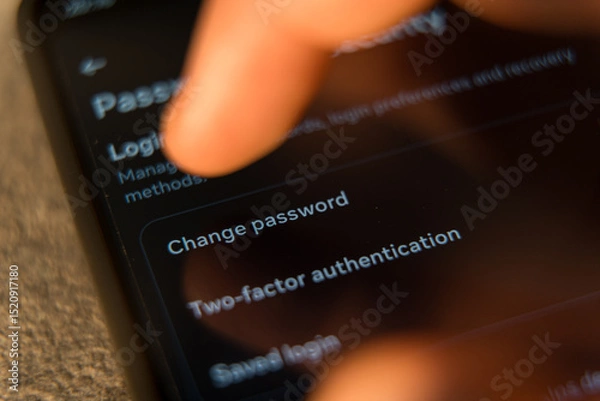 Fototapeta finger tapping the Change password option in a smartphone security settings menu