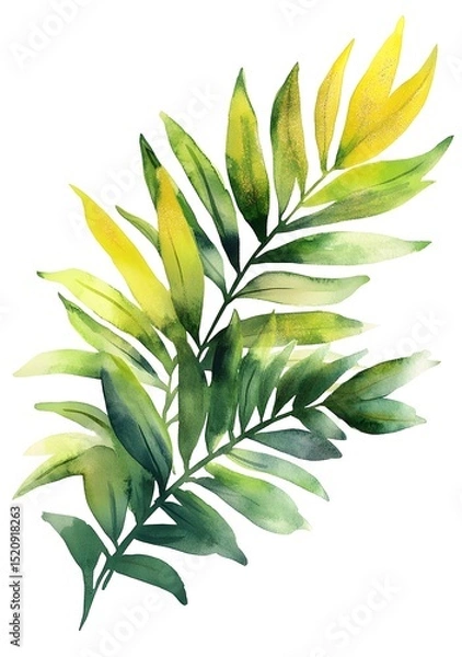 Obraz Watercolor tropical leaves frame the background with white space for text, a vector illustration on a white isolated background,