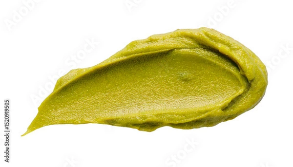 Fototapeta Pistachio, paste, smear — a creamy, rich green spread elegantly swirled across a clean white background, evoking freshness, gourmet flavor, and visual appeal, perfect for culinary designs or food-them