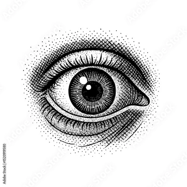 Obraz Scared eye with a stippled texture in a grunge, surreal 90s style.