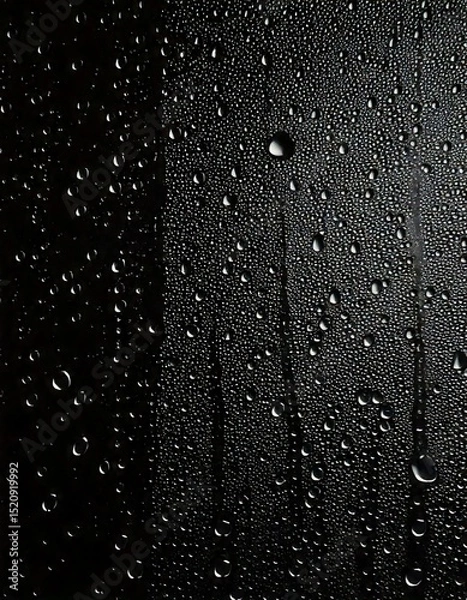Fototapeta Drops, water, glass, surface, background, texture—tiny droplets slowly slide down the smooth transparent glass, creating an elegant, fluid motion against a dark, minimalist backdrop, evoking purity, s