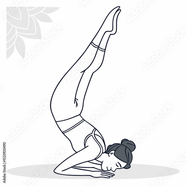Fototapeta Yoga Pose:Shoulder Stand: A stylized line drawing of a woman gracefully executing a shoulder stand yoga pose, radiating tranquility and strength.