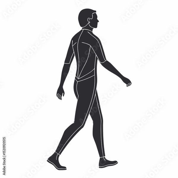 Fototapeta Silhouette of walking man: A sleek and minimalist silhouette of a man in motion, captured in side profile against an isolated background, perfect for representing activity, direction.