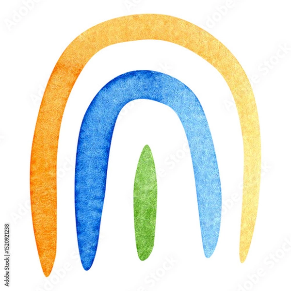 Obraz Minimalistic watercolor rainbow of three colors. Hand painted bright minimalistic elements. Perfect for modern design, branding, posters, cards and children's projects