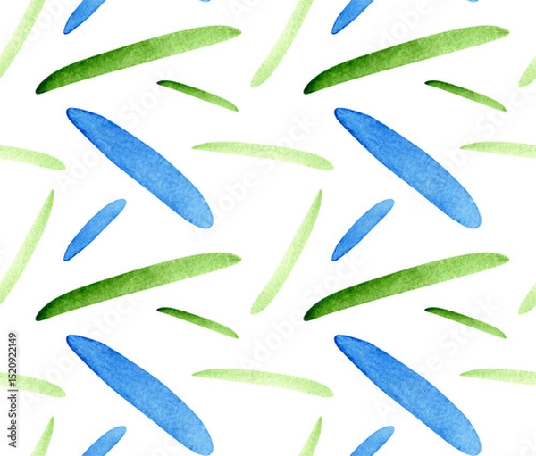 Obraz Seamless pattern with abstract watercolor brush strokes in blue and green. Hand painted bright geometric elements. Modern design for background, fabric, wallpaper, wrapping paper, digital prints