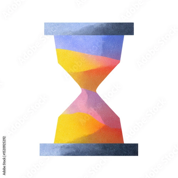 Fototapeta A stylized hourglass with colorful sand flowing from the upper to the lower chamber.