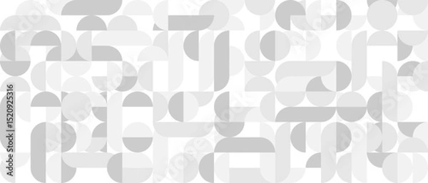 Obraz White trendy seamless background of circles and squares in modern Scandinavian style. Cover of gray geometric shapes in retro texture for wallpaper or packaging.