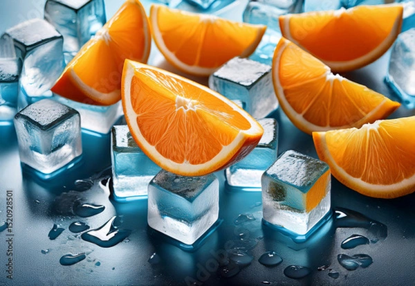 Fototapeta orange with ice cubes