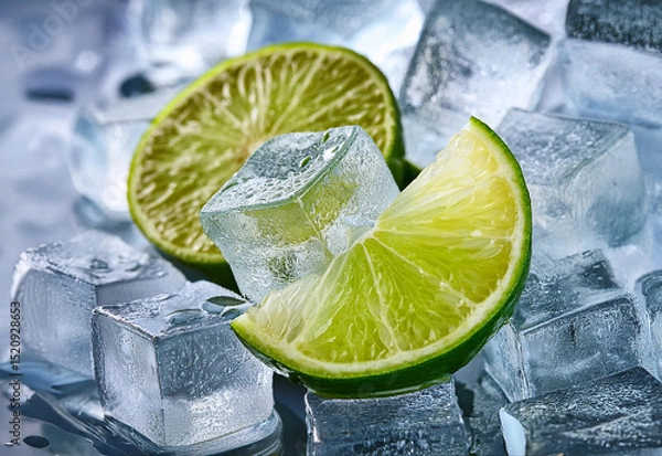 Fototapeta lime and ice cubes