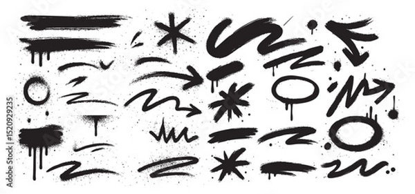 Fototapeta line arrow graffiti brush spray stroke set element vector illustration