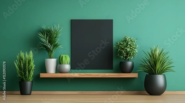 Fototapeta A cozy office nook with minimalist decor and lush plants  long title A serene and inviting office