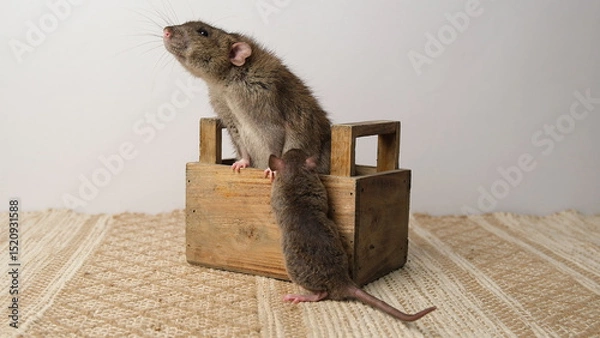 Obraz A large brown rat in a wooden box.