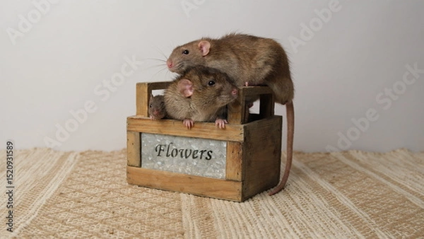 Obraz A large brown rat in a wooden box.