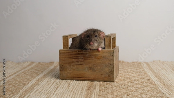 Obraz A large brown rat in a wooden box.