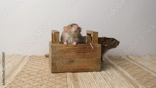 Obraz A large brown rat in a wooden box.