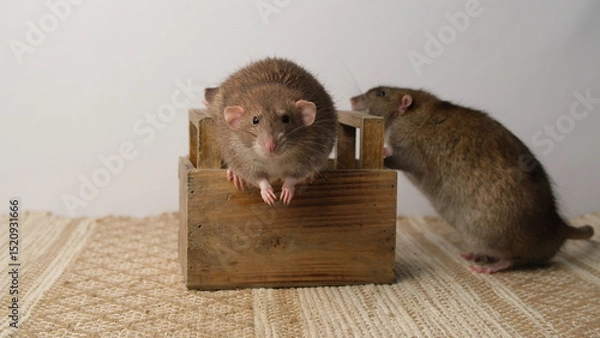 Obraz A large brown rat in a wooden box.