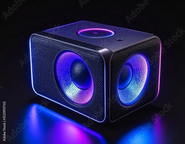 Obraz Blue neon power button glowing on a black background for modern technology interface