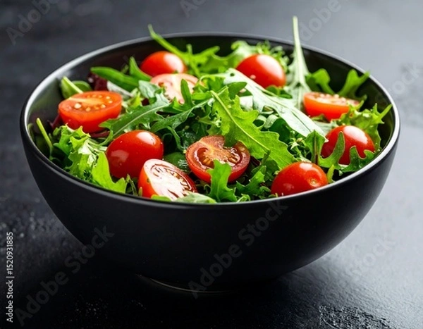 Obraz Fresh vegetable salad with tomatoes lettuce and feta cheese in a bowl
