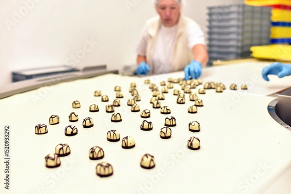 Fototapeta Production of pralines in a factory for the food industry