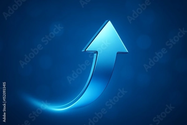 Obraz Glowing blue curved arrow upward on dark background