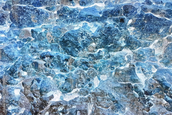 Obraz Distressed Grungy Blue Overlay Dry Coral Rock Wall Texture from Tropical Coastline with Natural Holes