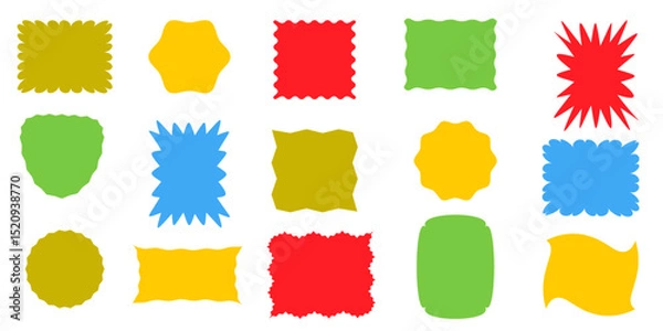 Fototapeta Squiggle stories frames set. Jaggered edges, retro scallop frames, psychedelic forms, groovy shapes set