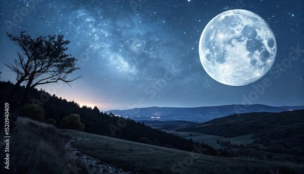 Obraz night landscape with moon and stars