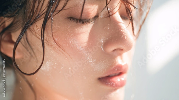 Obraz 濡れた素肌に自然光が当たるしっとりとしたビューティー表現