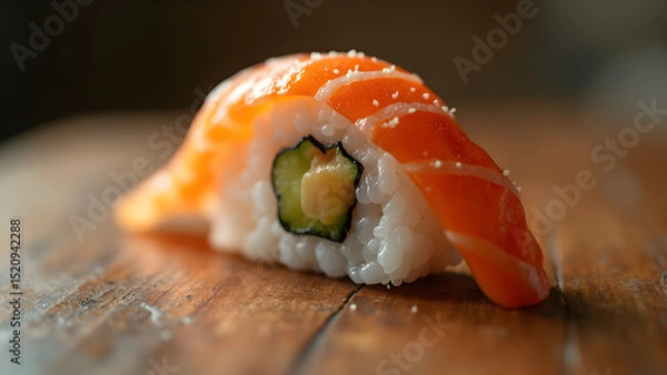 Obraz Depth of field photography for sushi. Isolate single sushi piece with focus. Ultra realistic sushi images. Tips for capturing elegant sushi shots.