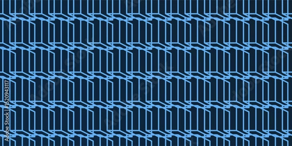 Fototapeta A vibrant abstract pattern of layers of repeating 3D cubes in light blue placed on a dark blue background. The bold geometric design and contrasting colors create a striking modern visual.