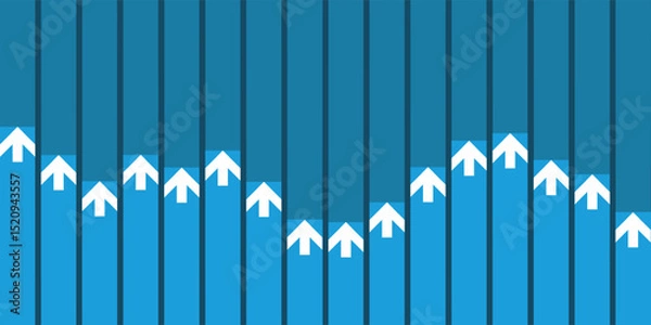 Fototapeta An abstract vector graphic depicting upward trends with a series of blue, vertical bars of varying heights, symbolizing growth, data, or market progression.