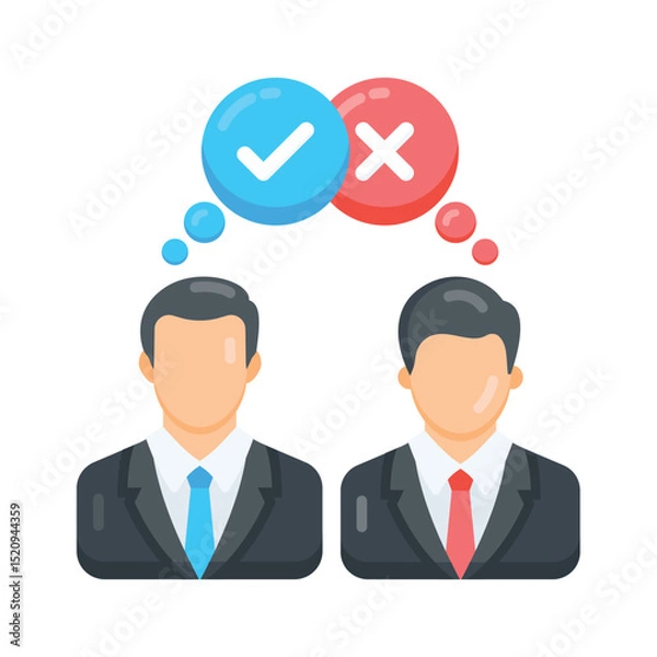 Fototapeta A flat icon showing disagreement with crossed speech bubbles