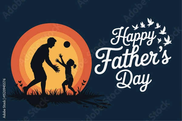 Obraz  Father and Child Silhouette Playing at Sunset with Warm Glow – Father’s Day Greeting Card Design