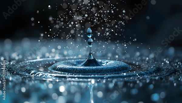 Obraz Water droplets touchscreen interaction. Abstract patterns created by water on screens. Ultra realistic visuals from smartphone droplets. Captivating water effects on touch displays.