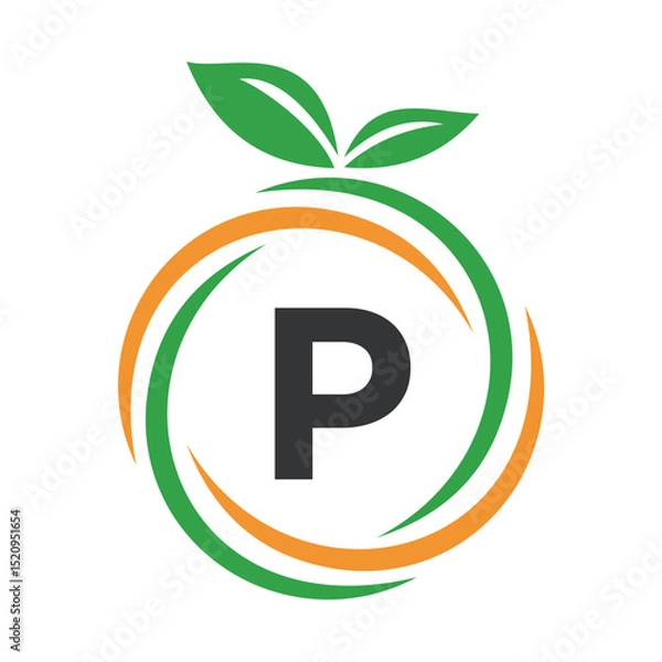 Obraz  Initial Orange Logo combine with letter P vector template
