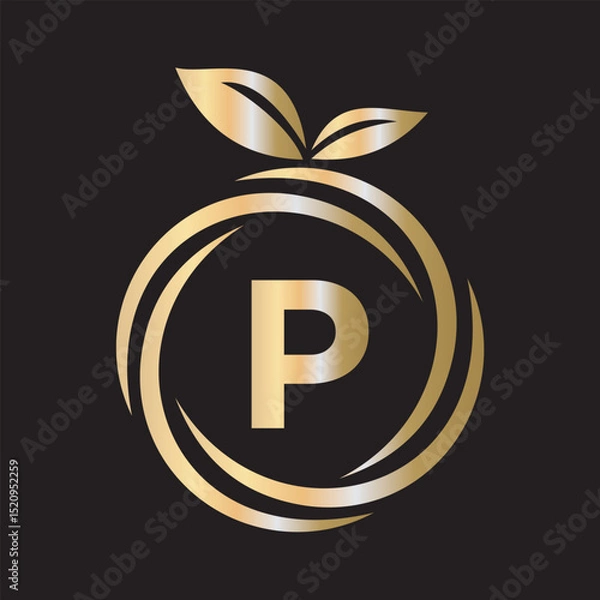 Obraz  Initial Orange Logo combine with letter P vector template