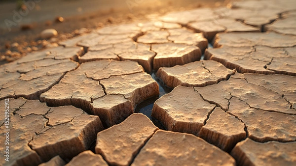 Obraz dry riverbed cracked earth. ultra realistic landscape photography. drought effects on soil. nature's beauty in desolation.