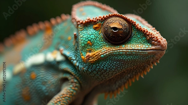 Obraz Chameleon scale texture detailed look. Ultra-realistic chameleon skin patterns. Close-up of chameleon scales in nature. Chameleon color change and texture explained.