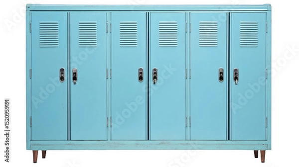 Fototapeta Metal School Lockers in Turquoise Color on a transparent background, PNG image, PNG file.