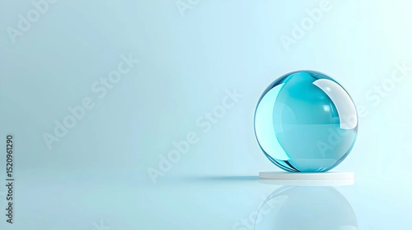 Fototapeta Light Blue Glass Sphere On White Pedestal