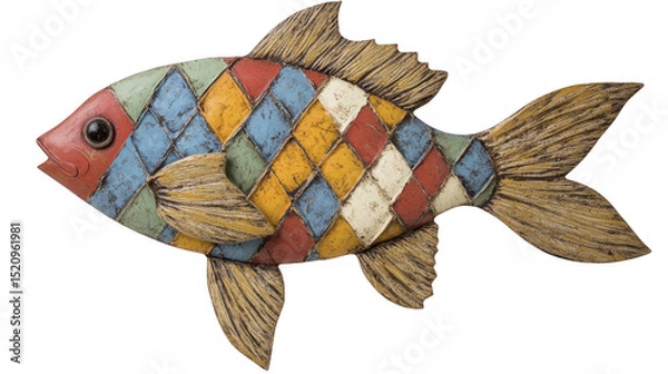 Obraz Colorful Ornamental Fish with Diamond Pattern on a transparent background, PNG image, PNG file.