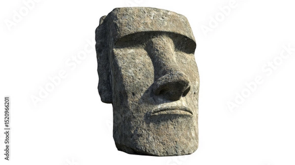 Obraz Stone Moai Statue Head with Weathering on a transparent background, PNG image, PNG file.
