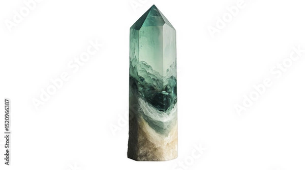 Obraz Pointed fluorite crystal tower with internal banding on a transparent background, PNG image, PNG file.