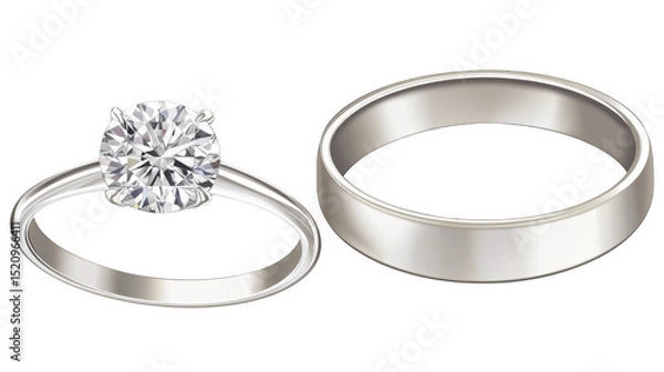 Obraz Engagement Ring with a Diamond and a Wedding Band on a transparent background, PNG image, PNG file.