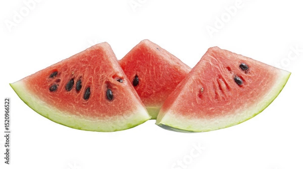 Obraz Three watermelon wedges arranged together on a transparent background, PNG image, PNG file.