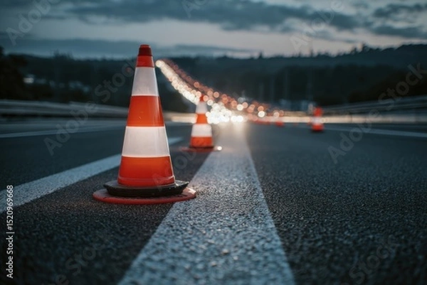 Fototapeta Traffic control measures highway infrastructure image urban environment ground level view road safety concept