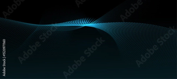 Obraz Vector abstract motion, smooth, soft blue wave line pattern, dot particle. Curve and fluid shape on black background. Illustration modern graphic design for luxury wallpaper, futuristic, technology