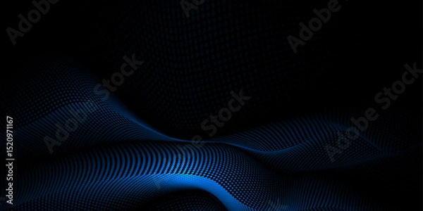 Fototapeta Vector abstract motion, smooth, soft blue wave line pattern, dot particle. Curve and fluid shape on black background. Illustration modern graphic design for luxury wallpaper, futuristic, technology