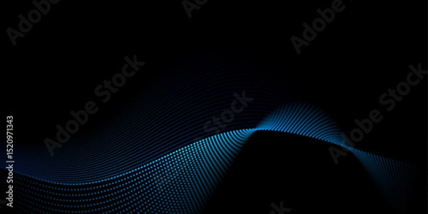 Fototapeta Vector abstract motion, smooth, soft blue wave line pattern, dot particle. Curve and fluid shape on black background. Illustration modern graphic design for luxury wallpaper, futuristic, technology