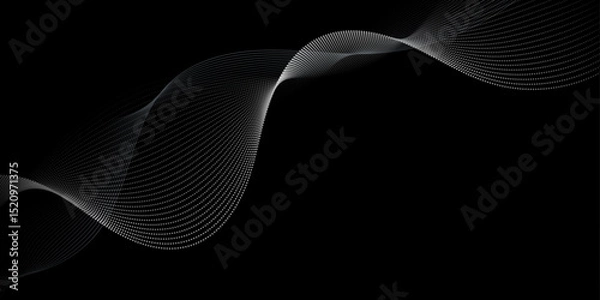 Obraz Vector abstract motion, smooth, soft wave line pattern and dot particle. Curve and fluid shape on black background. Illustration modern graphic design for luxury wallpaper or futuristic, technology